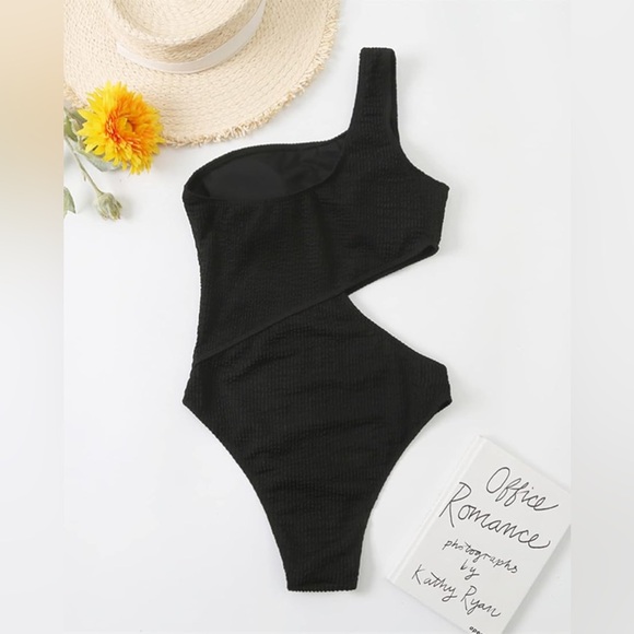 Limeeke One Piece Swimsuit for Women One Shoulder Bathing Suit Ribbed Monokini - Picture 4 of 6